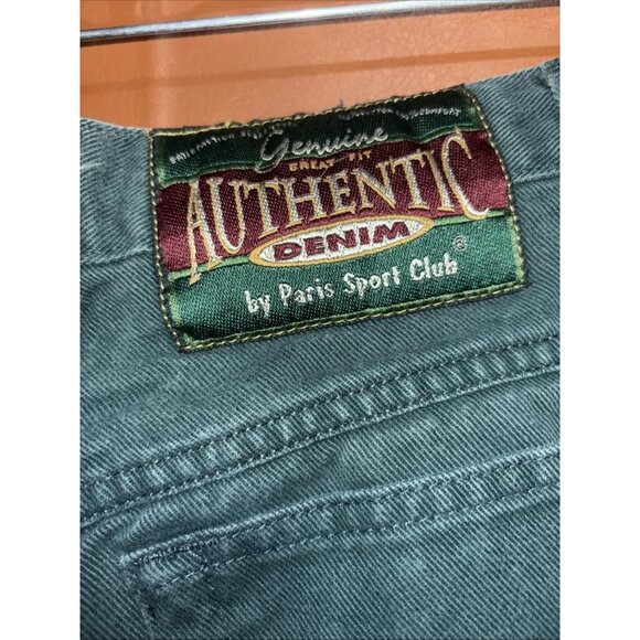 VTG 90s Paris Sport Club Denim Jeans Dark Forest Green - Tapered Leg - 5 Short - Picture 12 of 12